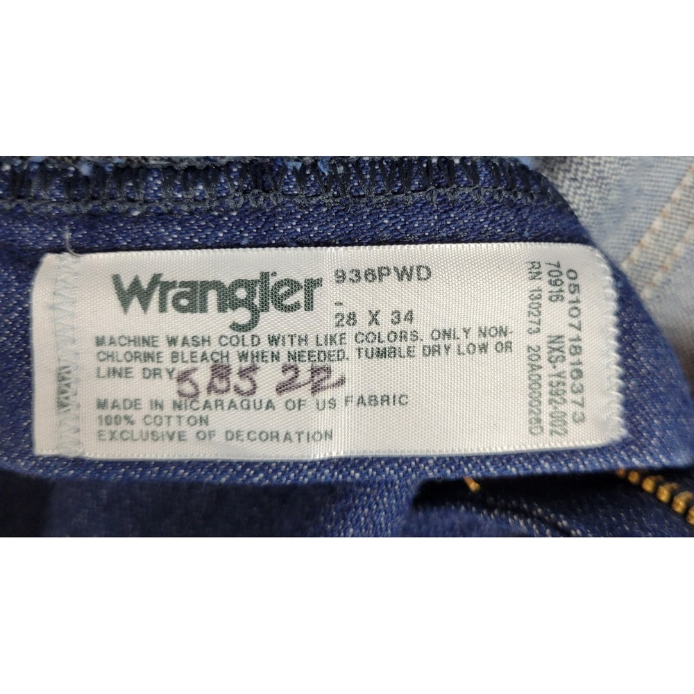Wrangler 936PWD Cowboy Cut Slim Fit Jeans Dark Indigo Blue Mens 28x34 High Rise - Picture 6 of 10